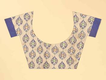 Silk Land  Blue  Printed Cotton Blend Saree  5