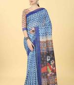 Silk Land  Blue  Printed Cotton Blend Saree 