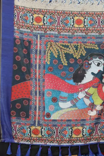 Silk Land  Blue  Printed Cotton Blend Saree 