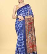 Silk Land  Blue  Printed Cotton Blend Saree 