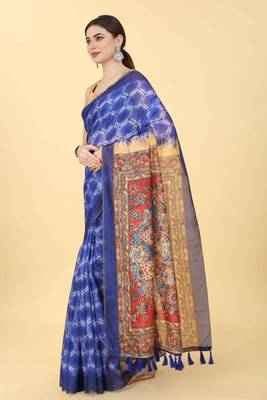 Silk Land  Blue  Printed Cotton Blend Saree  2