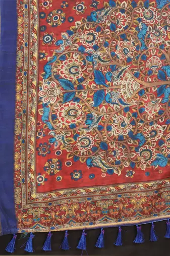 Silk Land  Blue  Printed Cotton Blend Saree 
