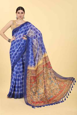 Silk Land  Blue  Printed Cotton Blend Saree  4