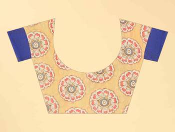 Silk Land  Blue  Printed Cotton Blend Saree  5