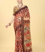 Silk Land  Blue  Printed Cotton Blend Saree 