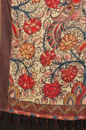 Silk Land  Blue  Printed Cotton Blend Saree 