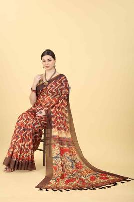 Silk Land  Blue  Printed Cotton Blend Saree  4