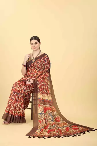 Silk Land  Blue  Printed Cotton Blend Saree 