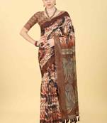 Silk Land  Blue  Printed Cotton Blend Saree 