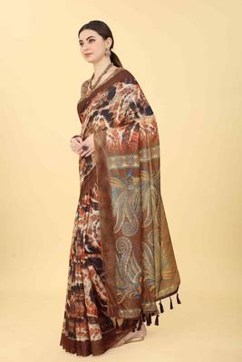 Silk Land  Blue  Printed Cotton Blend Saree  2