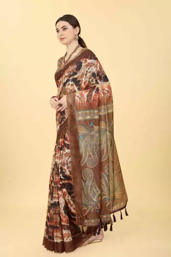 Silk Land  Blue  Printed Cotton Blend Saree 
