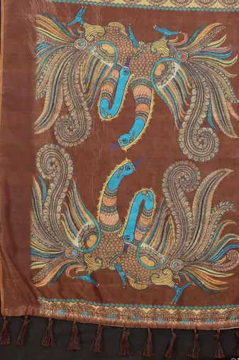 Silk Land  Blue  Printed Cotton Blend Saree 