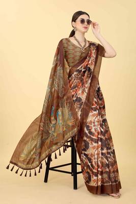Silk Land  Blue  Printed Cotton Blend Saree  4
