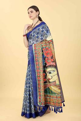 Silk Land  Blue  Printed Cotton Blend Saree  2
