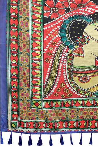 Silk Land  Blue  Printed Cotton Blend Saree 