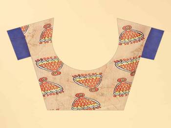 Silk Land  Blue  Printed Cotton Blend Saree  5