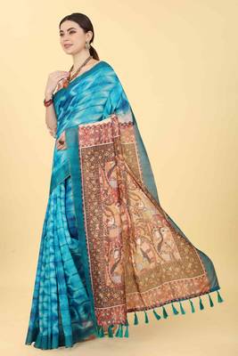 Silk Land  Blue  Printed Cotton Blend Saree  2