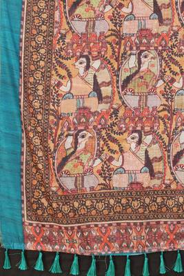 Silk Land  Blue  Printed Cotton Blend Saree  3