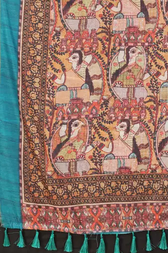 Silk Land  Blue  Printed Cotton Blend Saree 