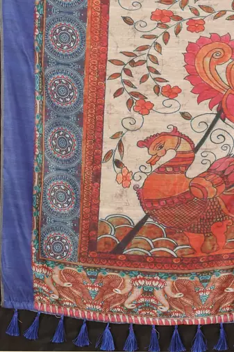 Silk Land  Blue  Printed Cotton Blend Saree 