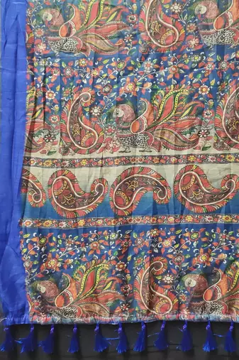 Silk Land  Blue  Printed Cotton Blend Saree 