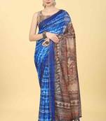 Silk Land  Blue  Printed Cotton Blend Saree 