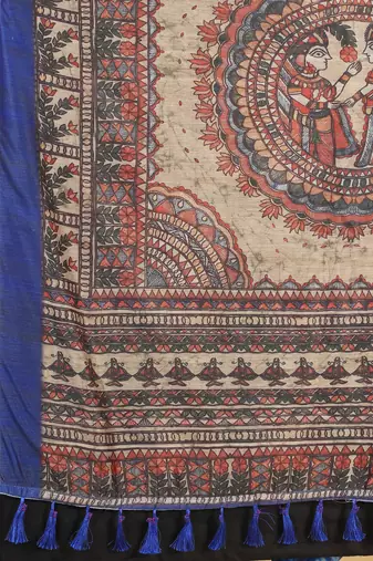 Silk Land  Blue  Printed Cotton Blend Saree 