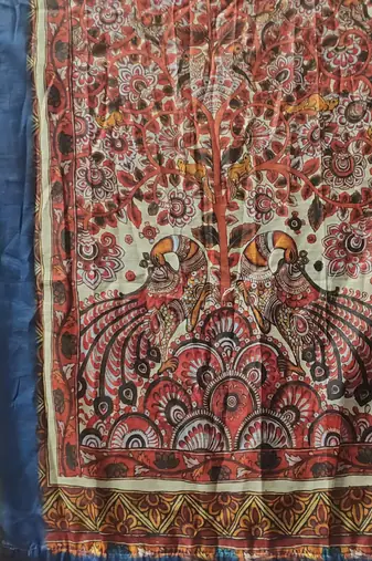 Silk Land  Blue  Printed Cotton Blend Saree 