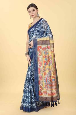 Silk Land  Blue  Printed Cotton Blend Saree  2