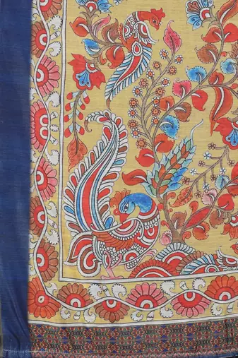 Silk Land  Blue  Printed Cotton Blend Saree 