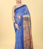 Silk Land  Blue  Printed Cotton Blend Saree 