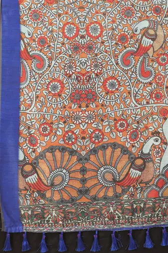 Silk Land  Blue  Printed Cotton Blend Saree 