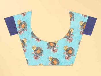 Silk Land  Blue  Printed Cotton Blend Saree  5