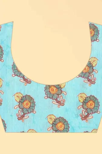 Silk Land  Blue  Printed Cotton Blend Saree 