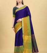 Silk Land  Blue  Solid Art Silk Saree 