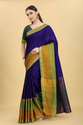 Silk Land  Blue  Solid Art Silk Saree  2