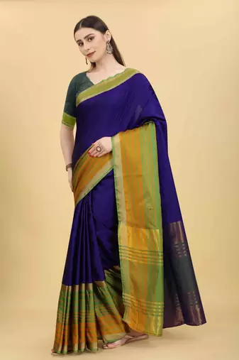 Silk Land  Blue  Solid Art Silk Saree 
