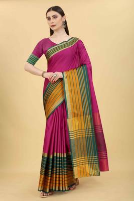 Silk Land  Pink  Solid Art Silk Saree  1