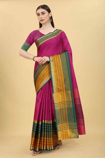 Silk Land  Pink  Solid Art Silk Saree 
