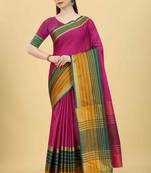 Silk Land  Pink  Solid Art Silk Saree 