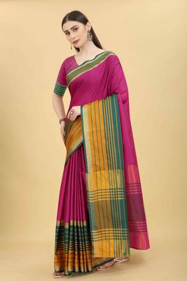 Silk Land  Pink  Solid Art Silk Saree  2