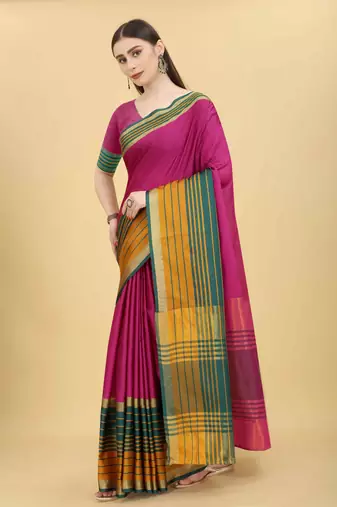 Silk Land  Pink  Solid Art Silk Saree 