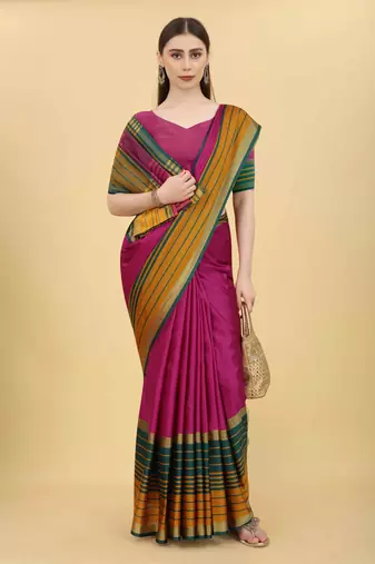 Silk Land  Pink  Solid Art Silk Saree 