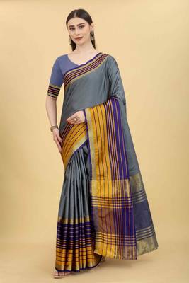 Silk Land  Grey  Solid Art Silk Saree  1