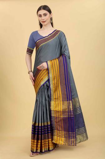 Silk Land  Grey  Solid Art Silk Saree 