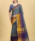 Silk Land  Grey  Solid Art Silk Saree 