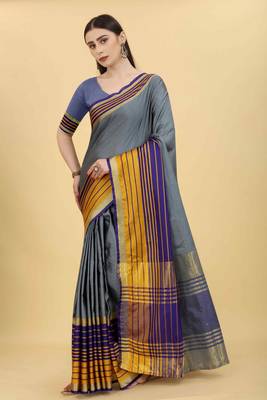 Silk Land  Grey  Solid Art Silk Saree  2