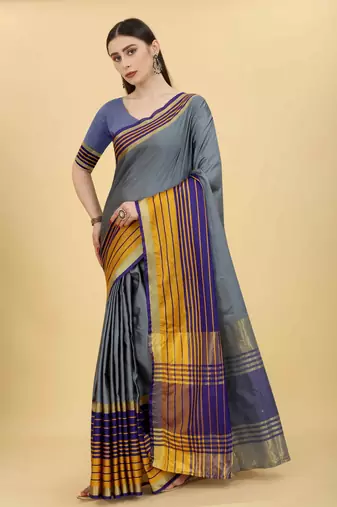 Silk Land  Grey  Solid Art Silk Saree 