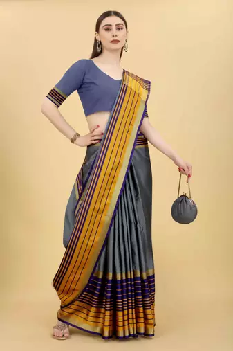 Silk Land  Grey  Solid Art Silk Saree 