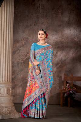  Blue  Embroidered Cotton Saree  1